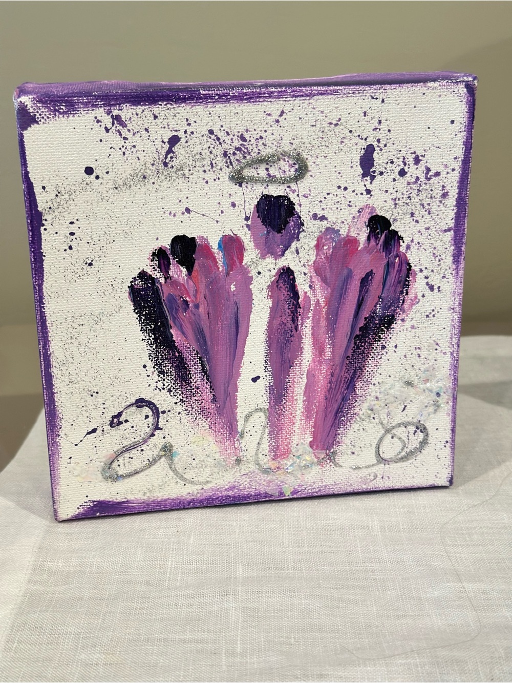 Hand Crafted Purple & Pink Angel Wing Mini Canvas